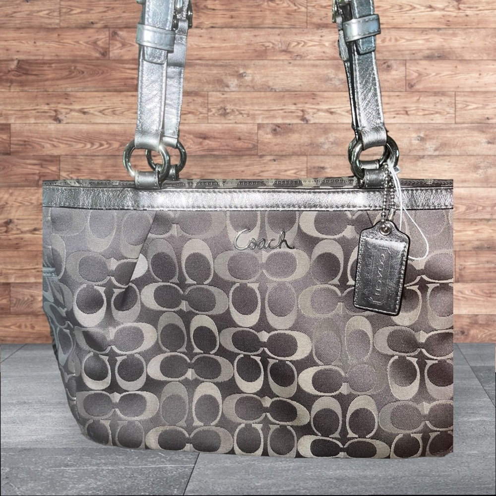 Silver/gray coach tote bag